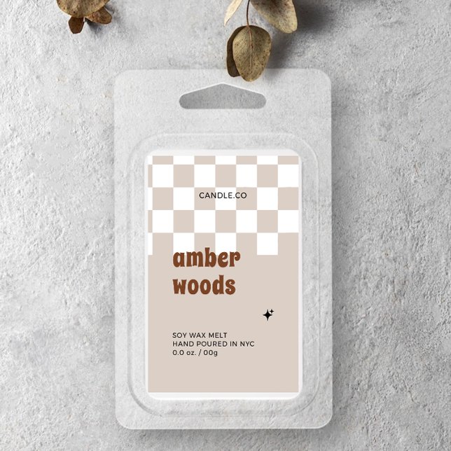 Retro Boho Checkered Sojabaum Melt Weinetikett (Von Creator hochgeladen)