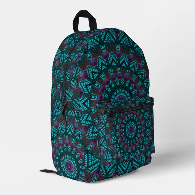 Retro Boho Chic Bohemisch Southwestern Mandala Bedruckter Rucksack (Rückseitige Ecke links)