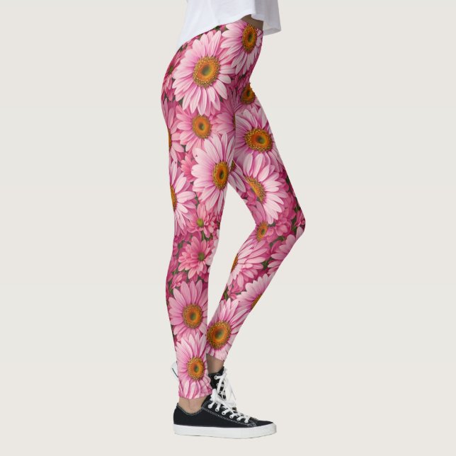 Retro-boho chic rosa blumengeschmückte Blume Leggings (Rechts)