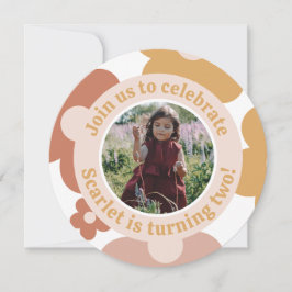 Retro Boho Daisy Birthday Girl Round Einladung