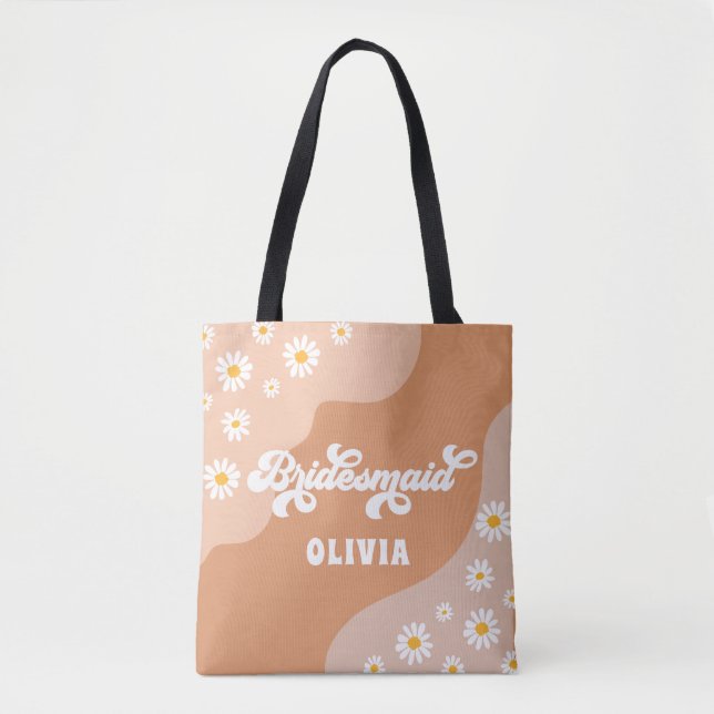 Retro Boho Daisy Personalisiert Bridesmaid Gift Tasche (Vorderseite)