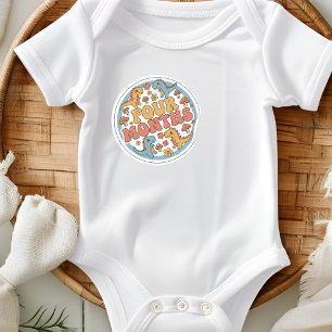Retro-Boho-Dinosaur-Baby-Vier-Monate-Meilenstein Runder Aufkleber