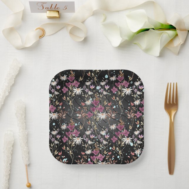 Retro Boho Elegante Wildblumen Pappteller (Hochzeit)