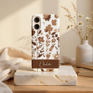 Retro Boho Erdiges Florales Kundennamensschild iPhone 16 Hülle
