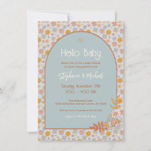Retro Boho Floral Baby shower Invitation garçon