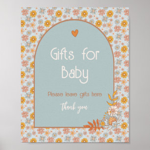 Retro Boho Floral Baby Shower Signs Poster