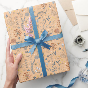 Retro Boho Floral Botanische Pastel Orange Geschenkpapier
