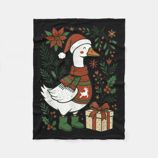 Retro Boho Floral Funny Xmas Silly Goose Lover Chr Fleecedecke (Vorderseite)