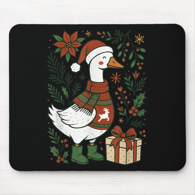 Retro Boho Floral Funny Xmas Silly Goose Lover Chr Mousepad (Vorne)