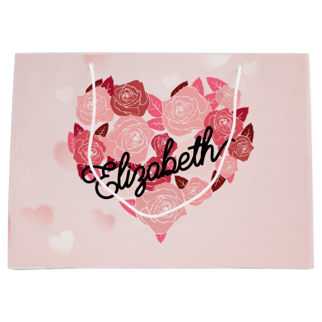 Retro Boho Floral I Herzname Kalligrafie Text Große Geschenktüte (Vorderseite)