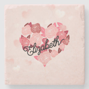 Retro Boho Floral I Herzname Kalligrafie Text Steinuntersetzer