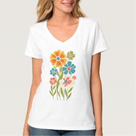 Retro Boho Floral Illustration T-Shirt