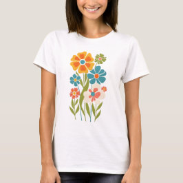 Retro Boho Floral Illustration T-Shirt