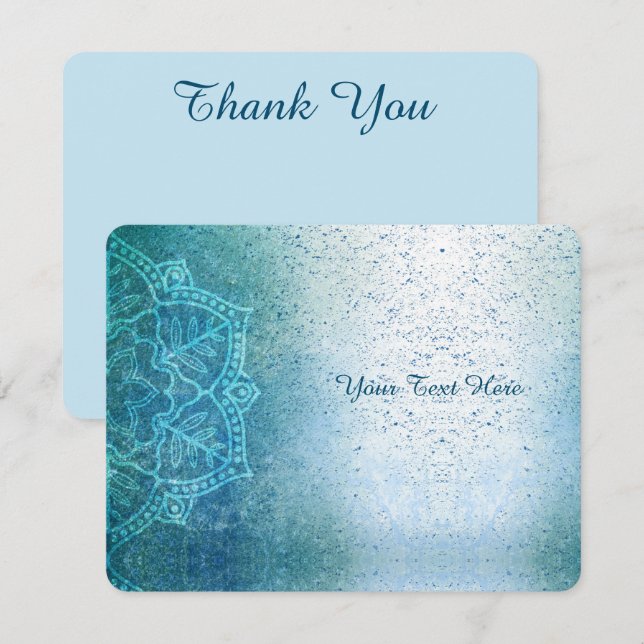 Retro Boho Floral Mandala Zen Light Blue Dankeskarte (Vorne/Hinten)