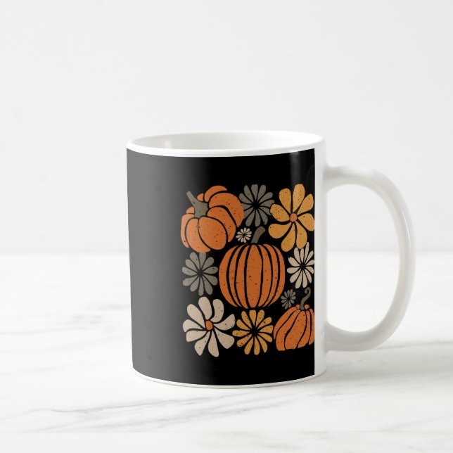 Retro Boho Floral Niedlich Pumpkin Herbst Erntedan Kaffeetasse (Rechts)