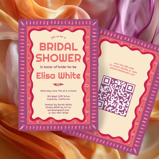 Retro Boho Fun Handmade CUSTOM QR Brautparty Einladung (Retro Boho Fun Handmade CUSTOM QR Bridal Shower Invitation
)