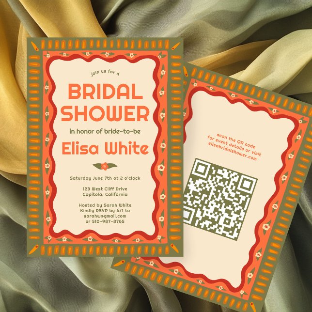 Retro Boho Fun Handmade CUSTOM QR Brautparty Einladung (Retro Boho Fun Handmade CUSTOM QR Bridal Shower Invitation
)