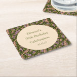 Retro Boho Green Niedlich BlumenCustom 50. Geburts Rechteckiger Pappuntersetzer<br><div class="desc">Retro Boho Green Niedlich Floral Simple Custom 50th Birthday Square Paper Untersetzer</div>