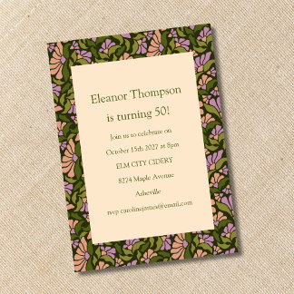 Retro Boho Green Niedlich Floral Einfach 50. Gebur Einladung