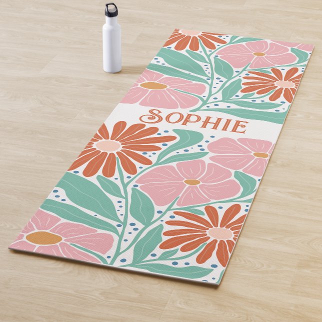 Retro Boho Groovy Blume Personalisiert Yoga Mat Yogamatte (Beispiel)