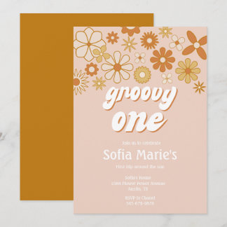 Retro Boho Groovy One Boho Erster Geburtstag Einladung