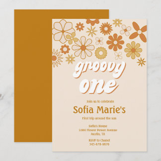 Retro Boho Groovy One Boho Erster Geburtstag Einladung