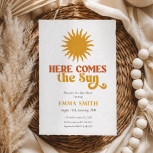 Retro Boho Here Comes The Sun Baby Shower Einladung