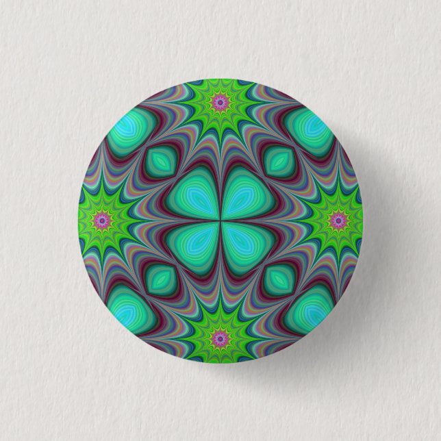 Retro Boho Hippie Green Clover Psychedelic Mandala Button (Vorderseite)