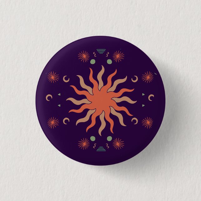 Retro Boho Koralle und Lila Sonne und Mond Button (Vorderseite)