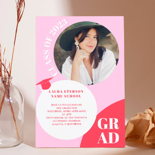 Retro-Boho Kreise rosa 5 Foto Abschluss Einladung