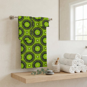 Retro Boho Limettengrün Schwarzes geometrisches Ma Badhandtuch Set