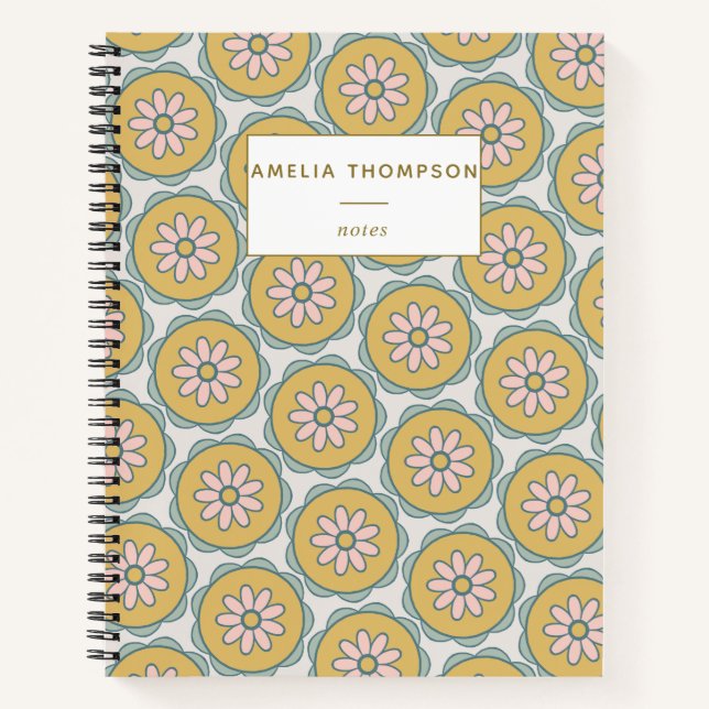 Retro Boho Mandala Blume Muster Personalisiert Notizbuch (Vorderseite)