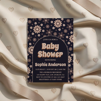 Retro Boho Navy Floral Arch Baby Shower Einladung