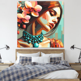 Retro-Boho-Orchideen-Frauen-Leinwanddruck Leinwanddruck