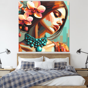 Retro-Boho-Orchideen-Frauen-Leinwanddruck Leinwanddruck