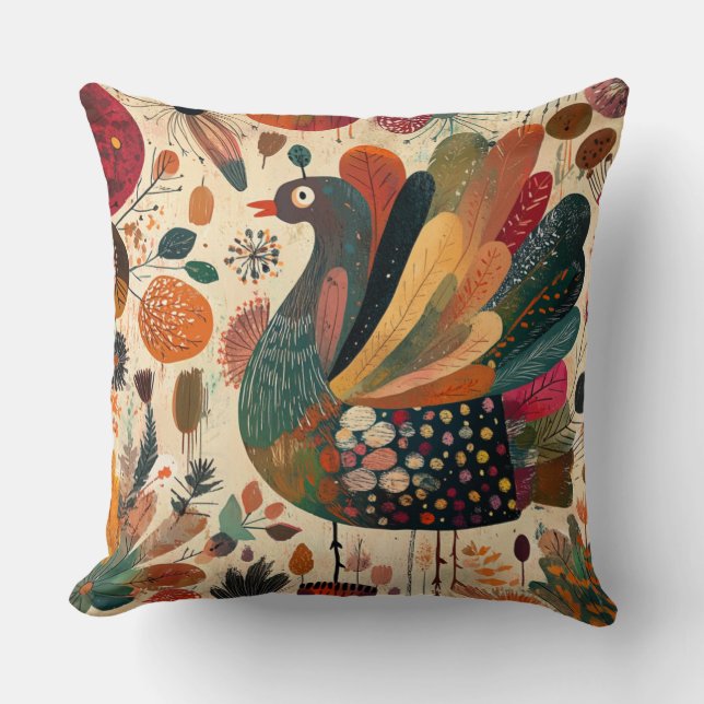 Retro Boho Patchwork Herbst Truthahn Kissen (Vorderseite)