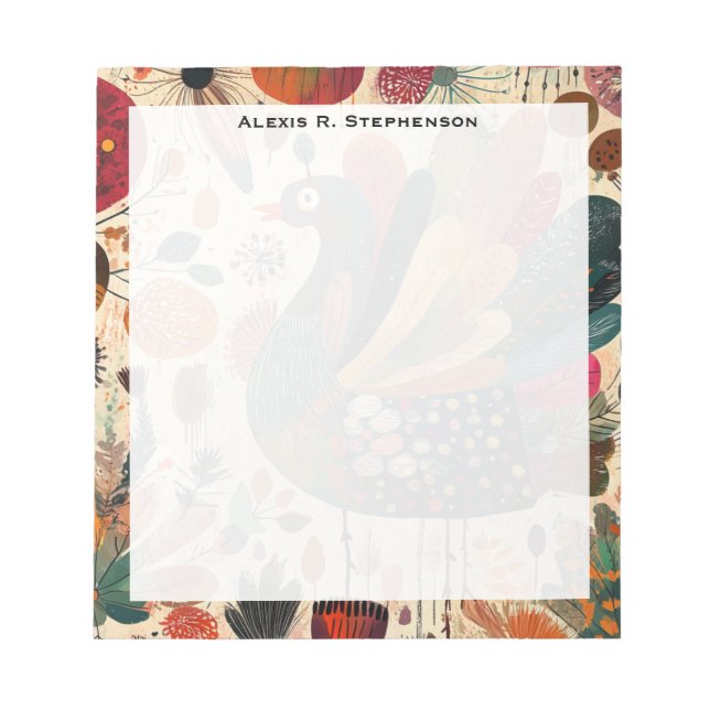 Retro-Boho-Patchwork-Herbst-Truthahn Notizblock (Vorderseite)