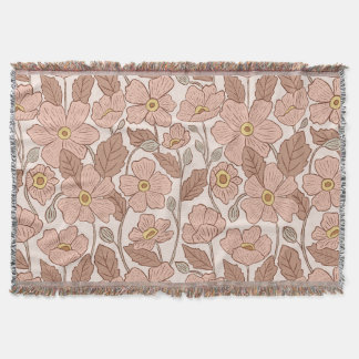 Retro Boho Pink Botanical Illustrated Floral  Decke