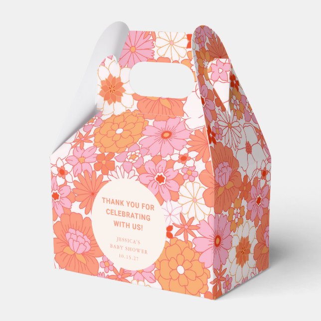 Retro Boho Pink Floral Custom Baby Dusche Dank Geschenkschachtel (Vorderseite)