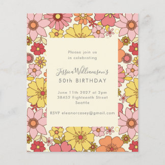 Retro Boho Pink Floral Geburtstag Einladung