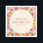 Retro Boho Pink Floral Groovy Bat Mitzvah Custom Serviette<br><div class="desc">Retro Boho Pink Yellow Floral Groovy Custom Bat Mitzvah Napkins</div>