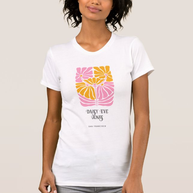 Retro Boho Pink Gold Orange Floral T-Shirt (Vorderseite)