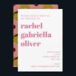 Retro Boho Pink Grüne Blume Groovy Bat Mitzvah Einladung<br><div class="desc">Fügen Sie Ihrem Fledermausmitzvah eine Retro-Groovy-Atmosphäre mit diesen lustigen boho rosa und grünen Party Einladungen.</div>