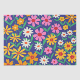 Retro Boho Pink orange Blumenmuster auf marineblau Seidenpapier