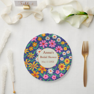 Retro Boho Pink Orange Brautparty Pappteller