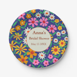 Retro Boho Pink Orange Brautparty Pappteller