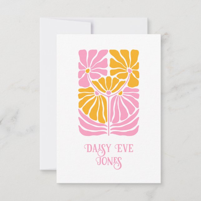Retro Boho Pink Orange Gold Floral Mitteilungskarte (Vorderseite)