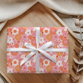 Retro Boho Pink Orange Niedliche Babydusche Geschenkpapier