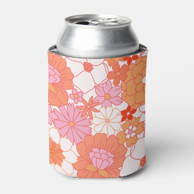 Retro Boho Pink Orange Niedliche Blume Dosenkühler (Kanne Vorderseite)