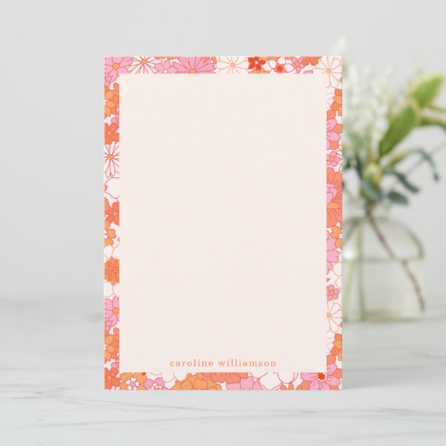 Retro Boho Pink Orange Personalisiert Name Mitteilungskarte (Stehend Vorderseite)
